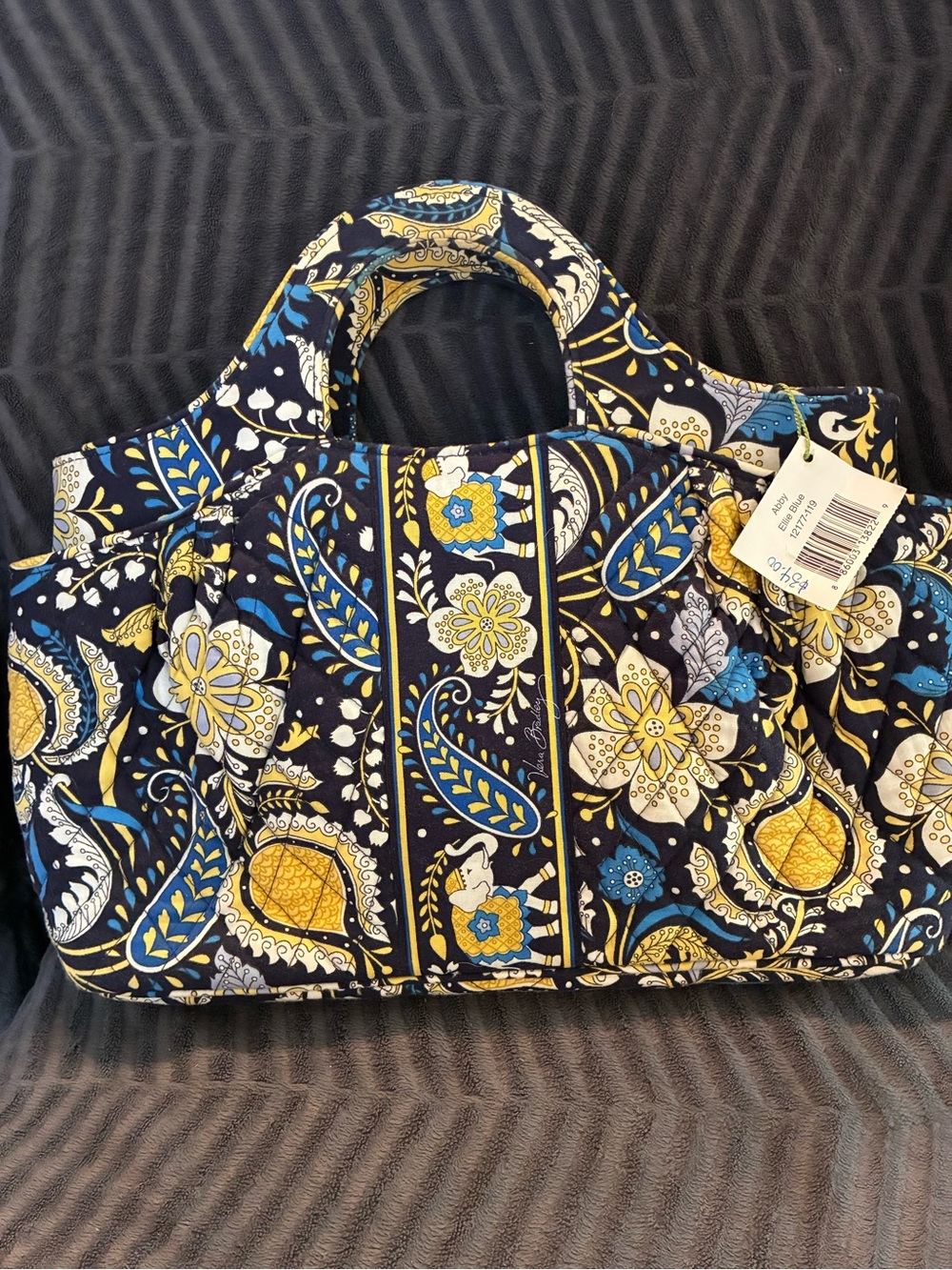 Retired Ellie Blue Vera Bradley Navy Floral Quilted Tote Bag